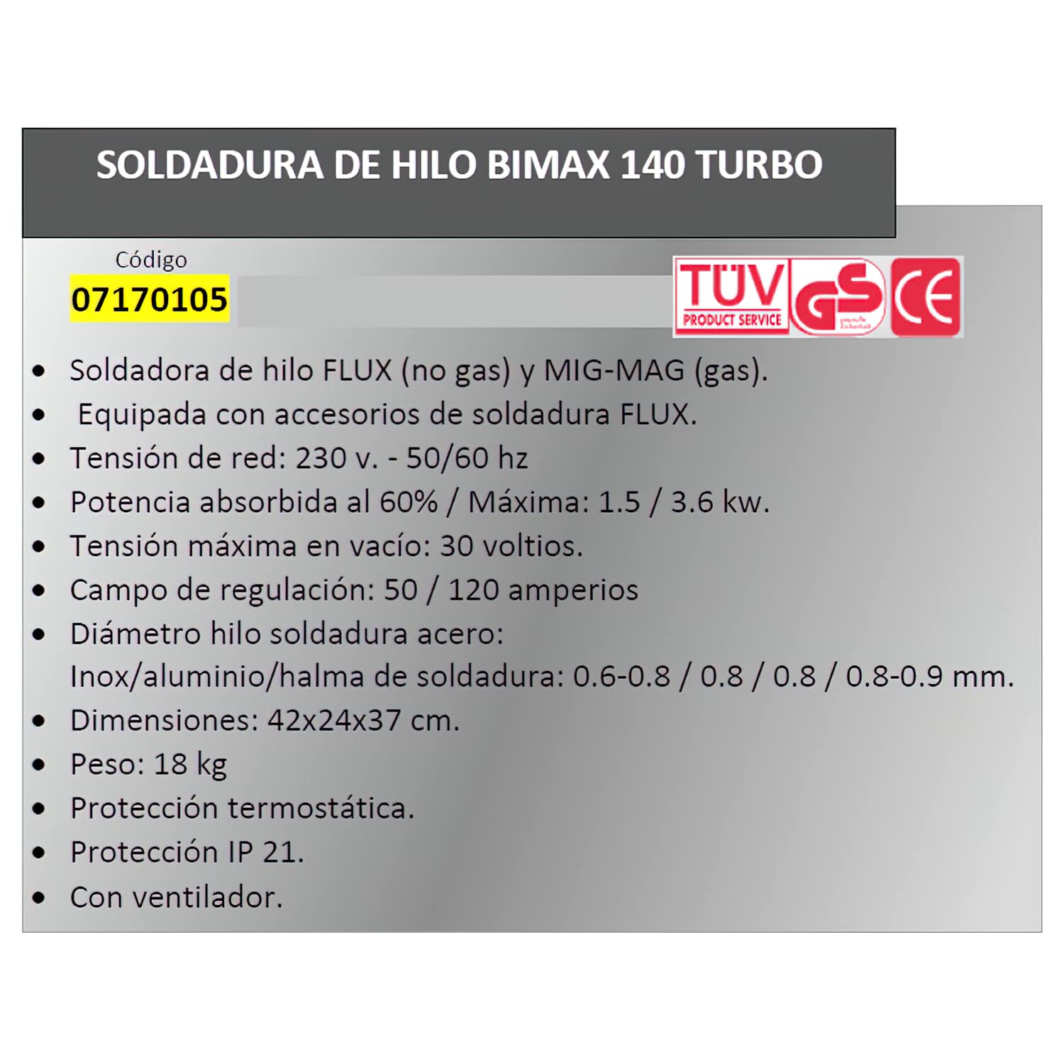 telwin-bimax-140-turbo-821076-poste-souder-inverter-fil-flux-et-mig-mag-230v image 2