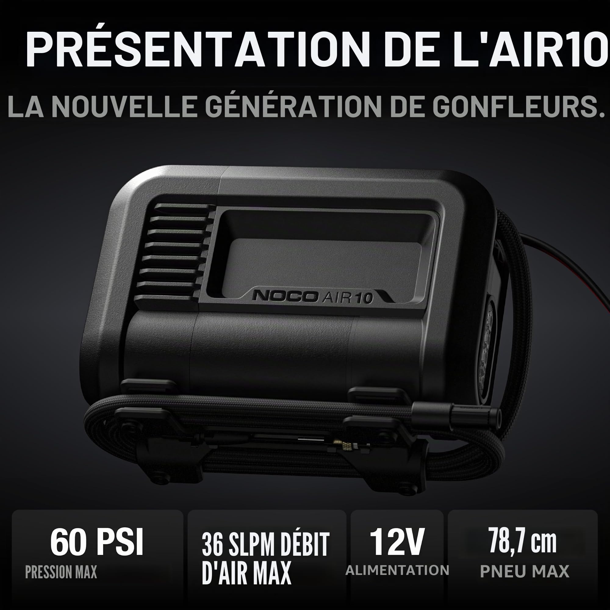noco-air10-gonfleur-de-pneu-portable-12v-ultra-rapide-10a-d-bit-36-slpm-0-40-psi image 2