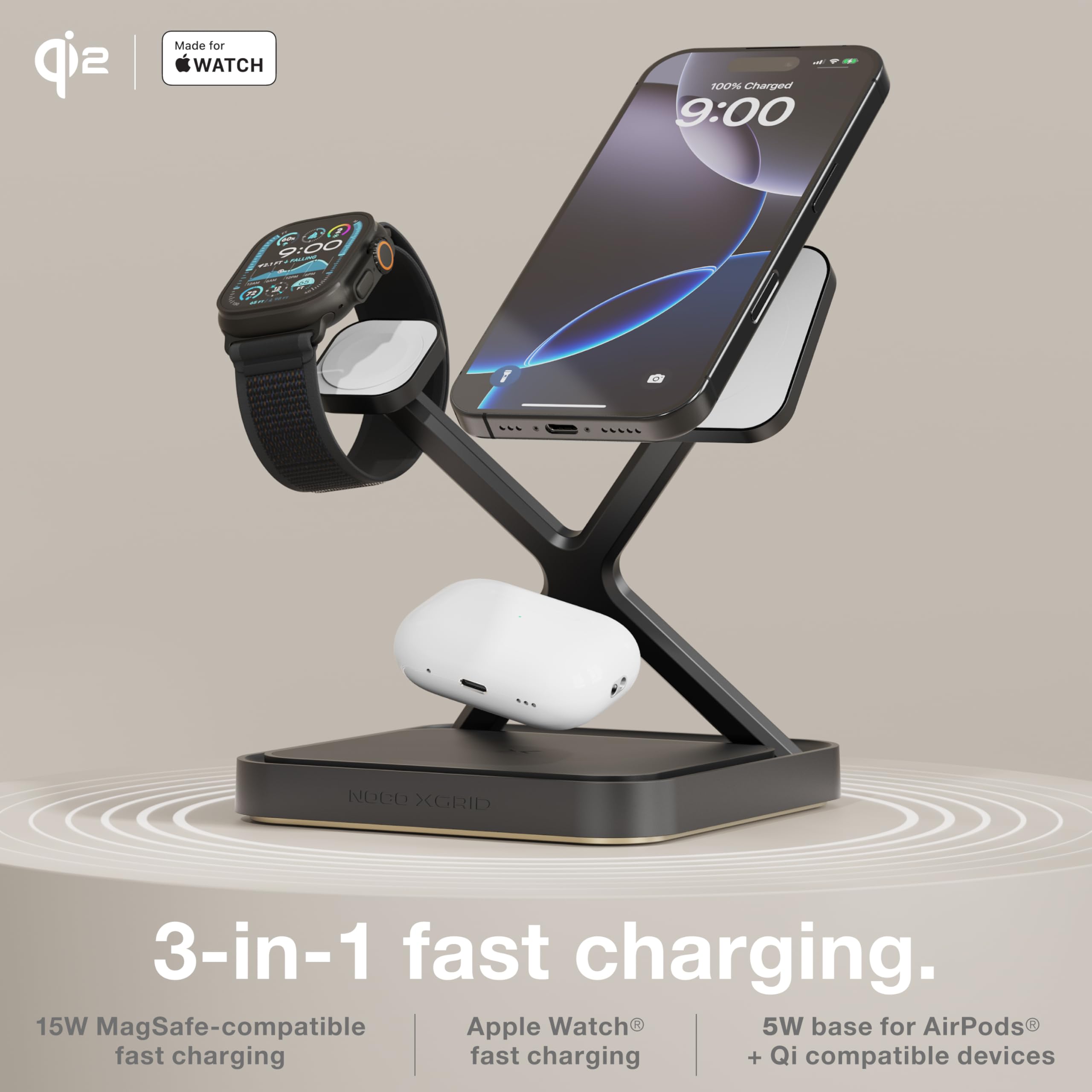 noco-xgrid-xds3-station-de-charge-sans-fil-3-en-1-qi2-magsafe-pour-iphone-apple- image 2