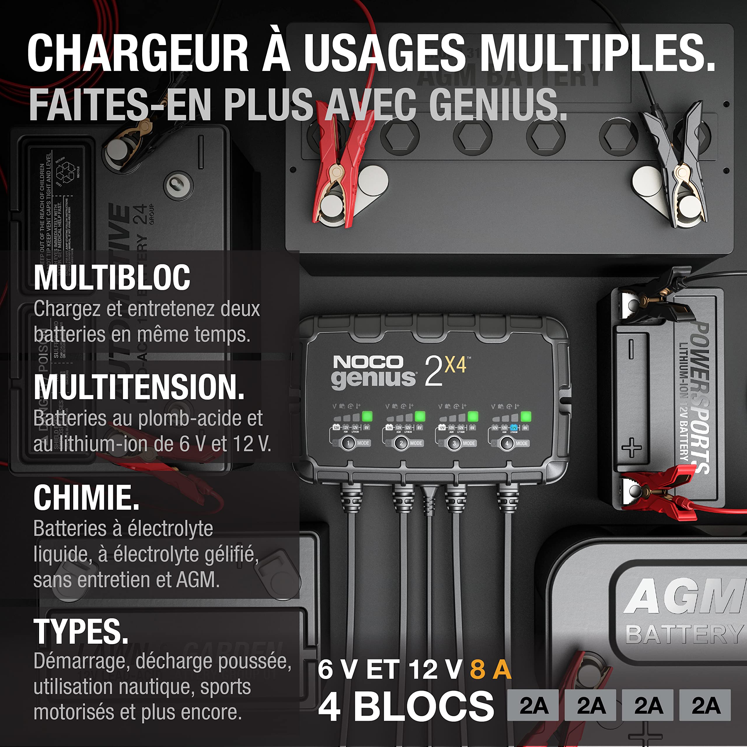 noco-genius-genius2x4-chargeur-de-batterie-intelligent-4-bancs-8a-6v-12v-maintie image 2